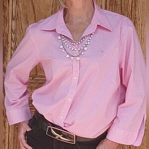 LAUREN Ralph Lauren Non-Iron Pink Checkered Women's Top Shirt Blouse Preppy